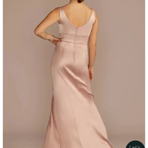 David's Bridal- Satin V-Neck Dress- Black - Picture 2 of 3